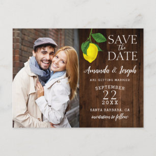 Photo Lemon Rustic Wood Save the Date   Announcement Postcard