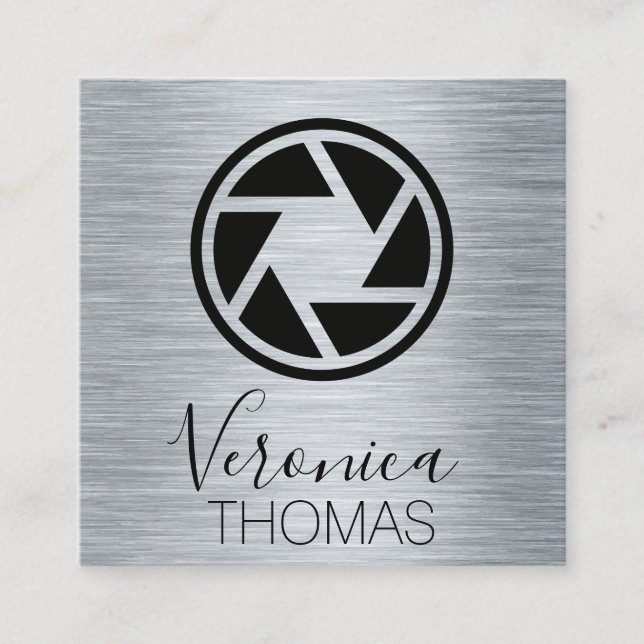 Photo Lens Icon | Metallic Background Square Business Card (Front)