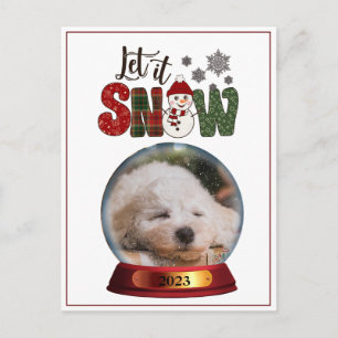 Photo Let it Snow Overlay Snowglobe Budget Red Holiday Postcard