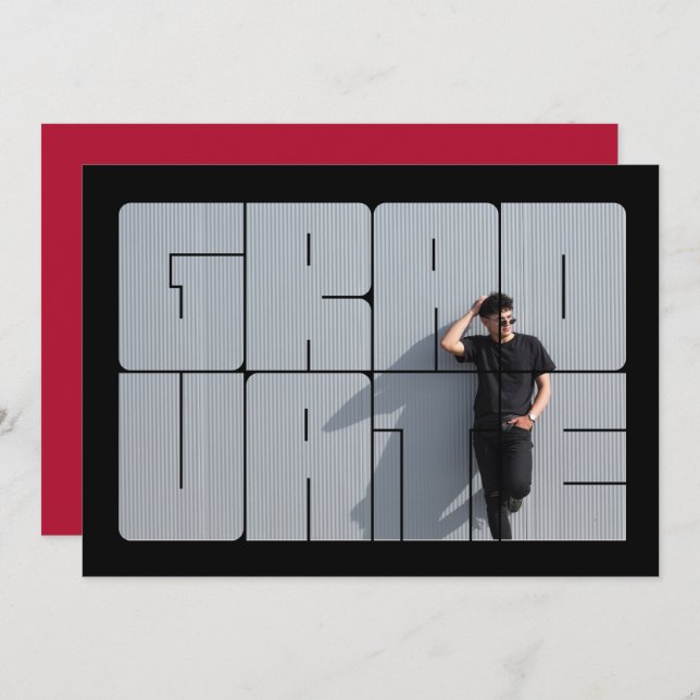 Photo Lettering Red Graduation Ceremony Invitation (Front/Back)