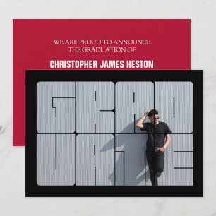 Photo Lettering Red Graduation Ceremony Invitation