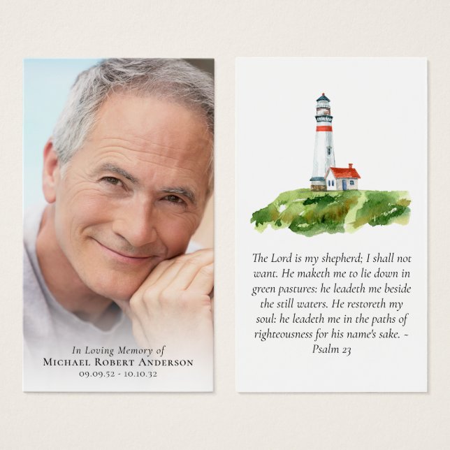 Photo Lighthouse Memorial Prayer Card (Front & Back)