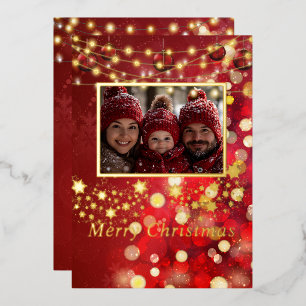  Photo Lights Gold Snowflakes Foil Holiday Card 