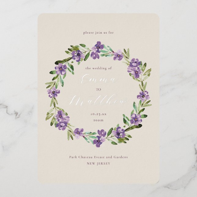 Photo Lilac Purple Botanical Wreath Wedding (Front)