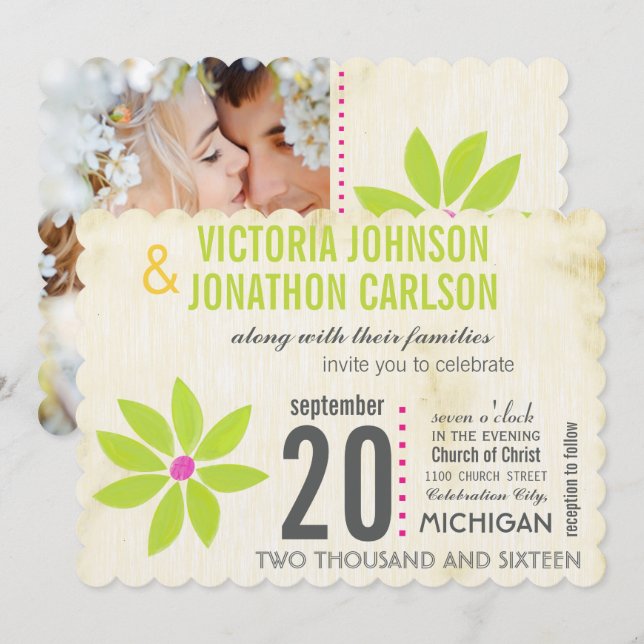 Photo Lime Stylized Daisy Wedding Invitations (Front/Back)