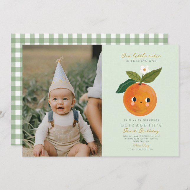 Photo Little Cutie is turning One Orange Birthday Invitation (Creator Uploaded)