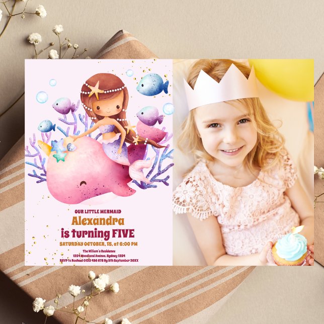 Photo Little Mermaid  Girl Birthday Party Invitation (Creator Uploaded)