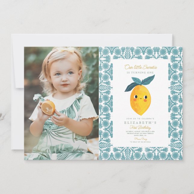 Photo Little Sweetie Lemon 1st Birthday Invitation (Front)
