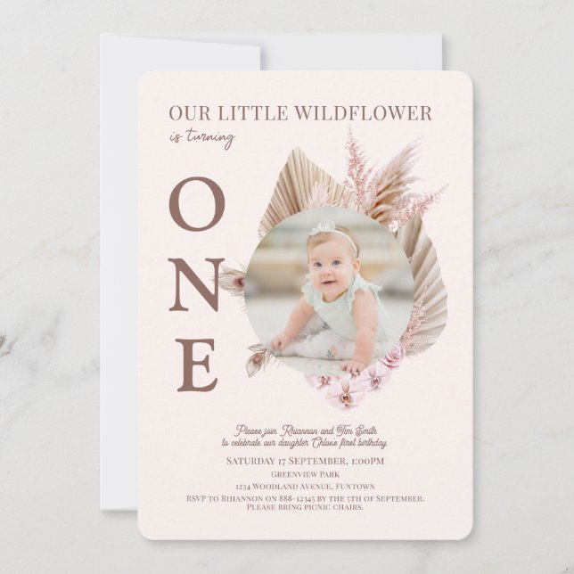Photo Little Wildflower 1st Birthday Invitation (Front)