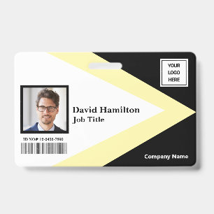 Photo Logo Barcode Black White Yellow Geometric ID Badge