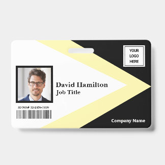Photo Logo Barcode Black White Yellow Geometric ID Badge