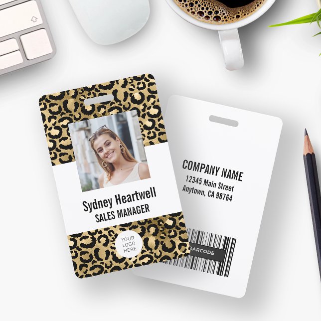 Photo Logo Barcode Gold Leopard Print ID Badge (Creator Uploaded)