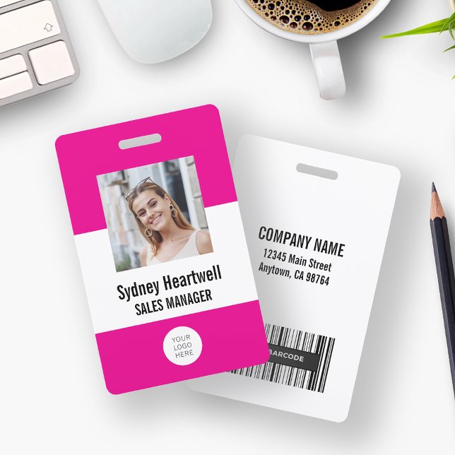 Photo Logo Barcode Hot Pink ID Badge (Creator Uploaded)