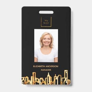 Photo logo black gold city skyline real estate ID badge