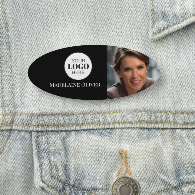  Photo Logo Black White Simple Oval Name Tag (Creator Uploaded)