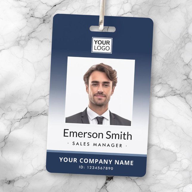 Photo logo dark blue gradient modern employee id ID badge (Photo logo dark blue gradient modern employee id badge)