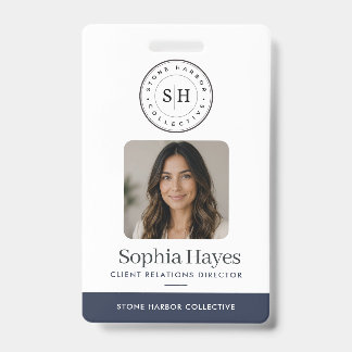 Photo Logo Employee Badge Company ID Card Navy
