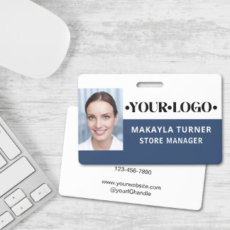 Photo Logo Employee Blue ID Badge
