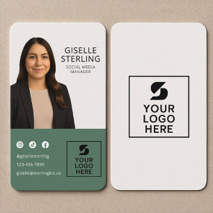 Photo Logo Modern Green Social Media Manager Business Card