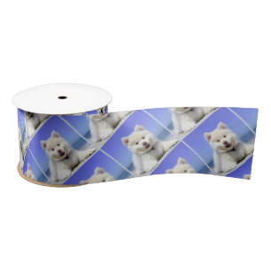 Photo Logo Pattern Squares Satin Ribbon