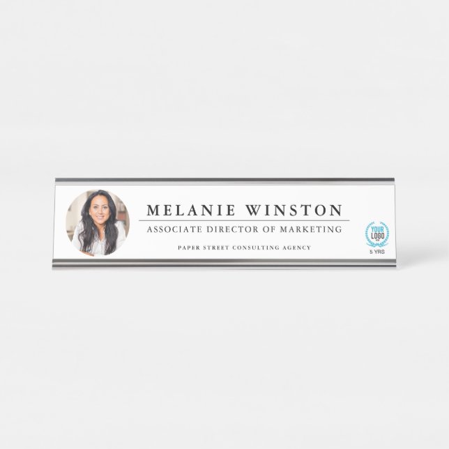 Photo | Logo Professional Office Personalised Desk Name Plate (Front)