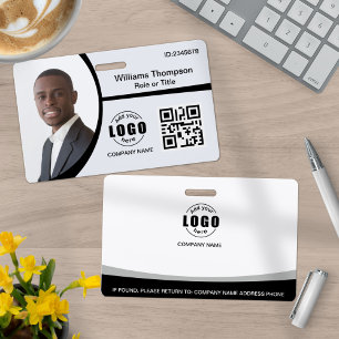 Photo Logo QR Code Employee Black and White ID Badge
