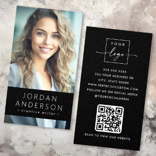 Photo logo QR code modern black business card
