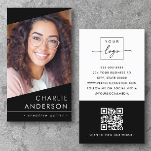 Photo logo QR code modern black professional Business Card