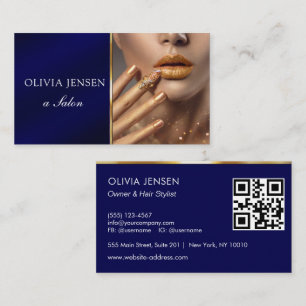 Photo logo QR code modern dark blue professional Business Card