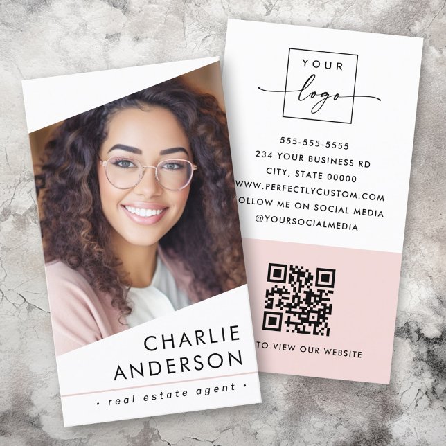 Photo logo QR code modern white professional Business Card (Photo logo QR code modern white professional Business Card)