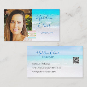 Photo Logo QR Code Ocean Beach Sea Travel Blue Business Card