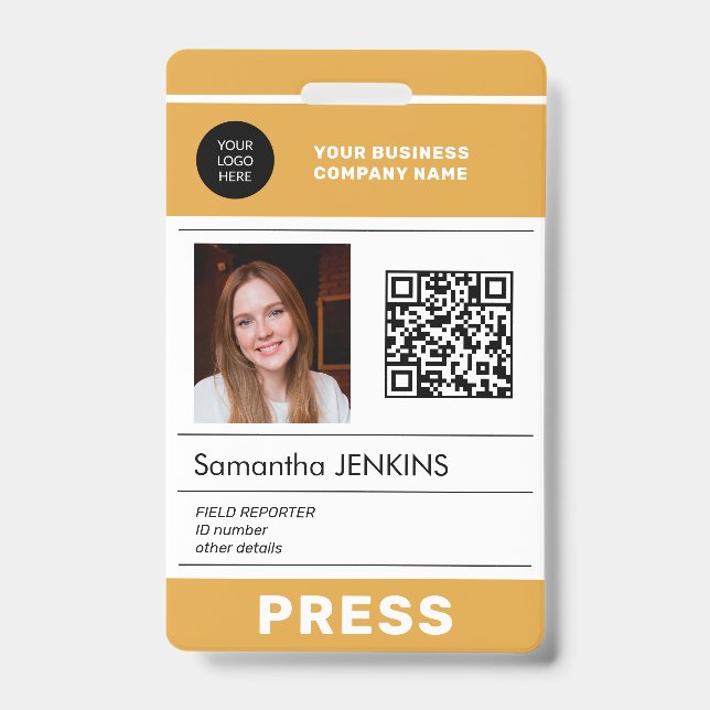 Photo logo QR CODE press pass ID Badge (Front)