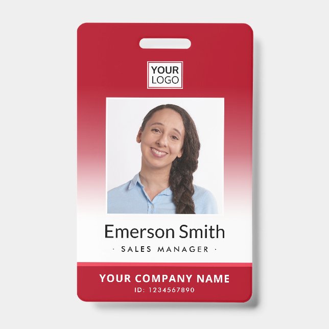 Photo logo red gradient modern employee id badge (Front)