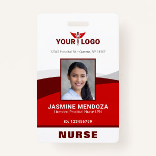 Photo Logo Red Template Employee Name Nurse ID ID Badge