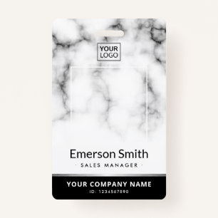 Photo logo white marble black modern employee id ID badge