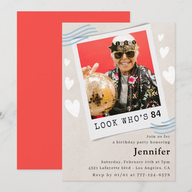 Photo Look who's turning 84th birthday Invitation (Front/Back)
