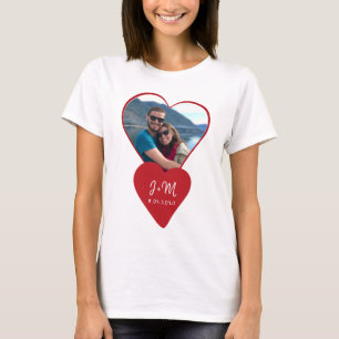 Photo love couple initials red heart Valentine T-Shirt