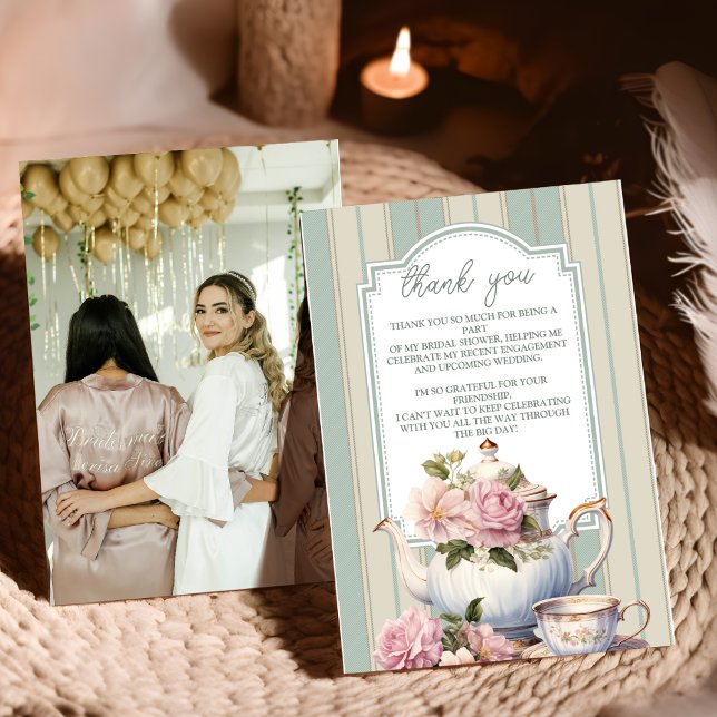 Photo Love is Brewing Tea Party Bridal Shower  Thank You Card (Creator Uploaded)