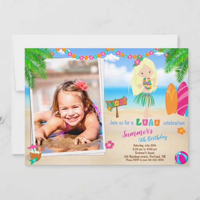 Photo Luau birthday invitation Hawaiian invitation (Front)