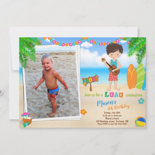 Photo Luau birthday invitation Luau invitation boy (Front)