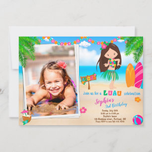 Photo Luau birthday invitation Tropical beach girl