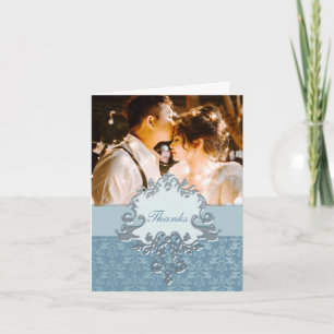 Photo lucky elephant wedding silver "Thanks" card