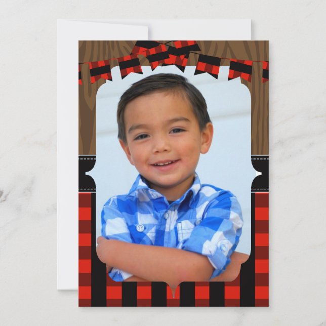 Photo Lumberjack 1st Birthday Party Invitation (Front)