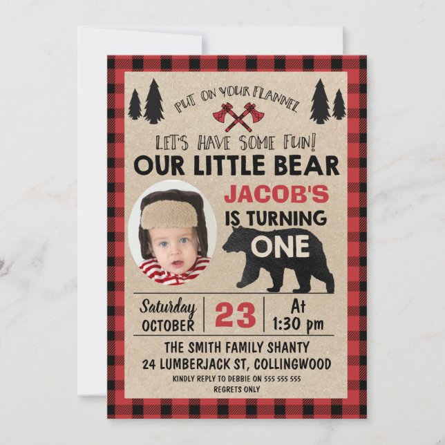 Photo Lumberjack 1st Birthday Party Invitation (Front)