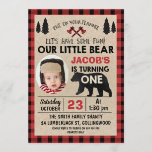 Photo Lumberjack 1st Birthday Party Invitation