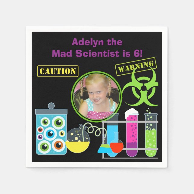 Photo Mad Scientist Birthday Paper Napkins (Front)