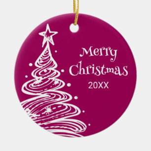 Photo Magenta Pink White Christmas Tree Gift Ceramic Tree Decoration