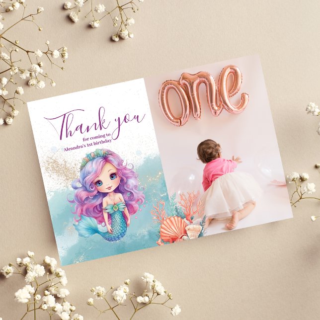 Photo Magical Mermaid  Birthday Party Thank You Card (Creator Uploaded)