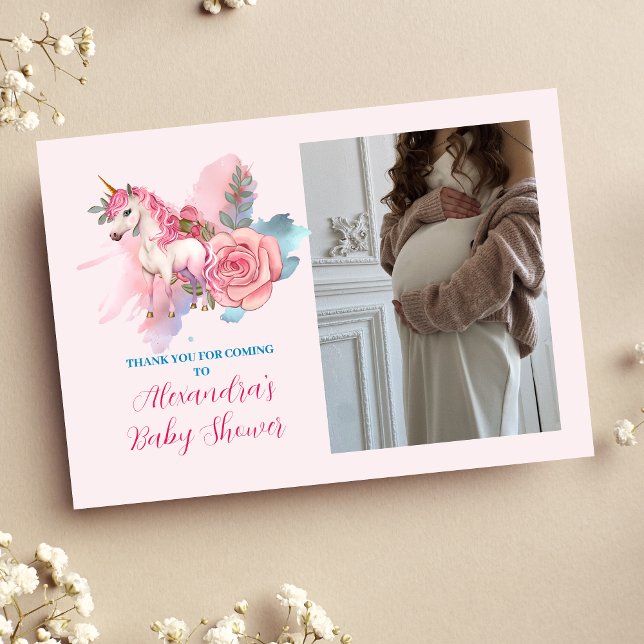 Photo Magical Unicorn Rainbow Baby Shower Thank You Card (Creator Uploaded)