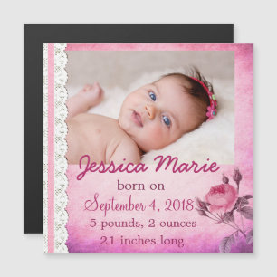 Photo Magnet Baby Birth Announcement Baby Girl